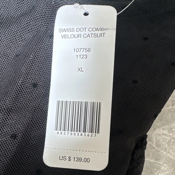 BEBE SWISS DOT COMBO VELOUR CATSUIT. - Picture 9 of 10